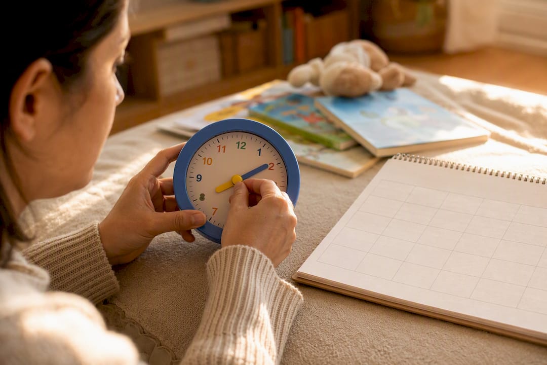 Hands setting timer and calendar for nanny hours