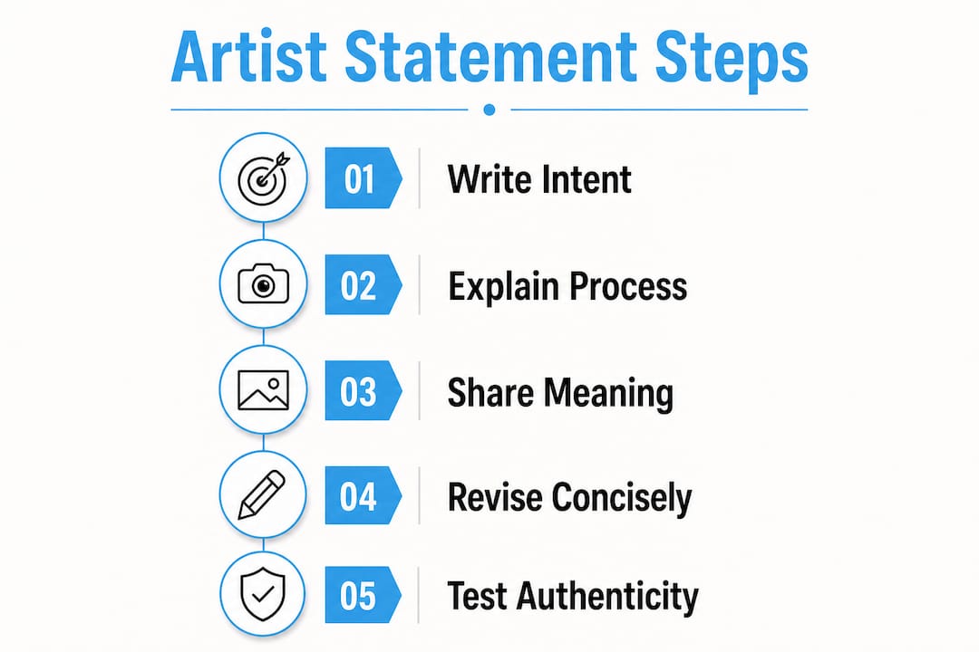 Infographic illustrating key steps to write photography artist statement