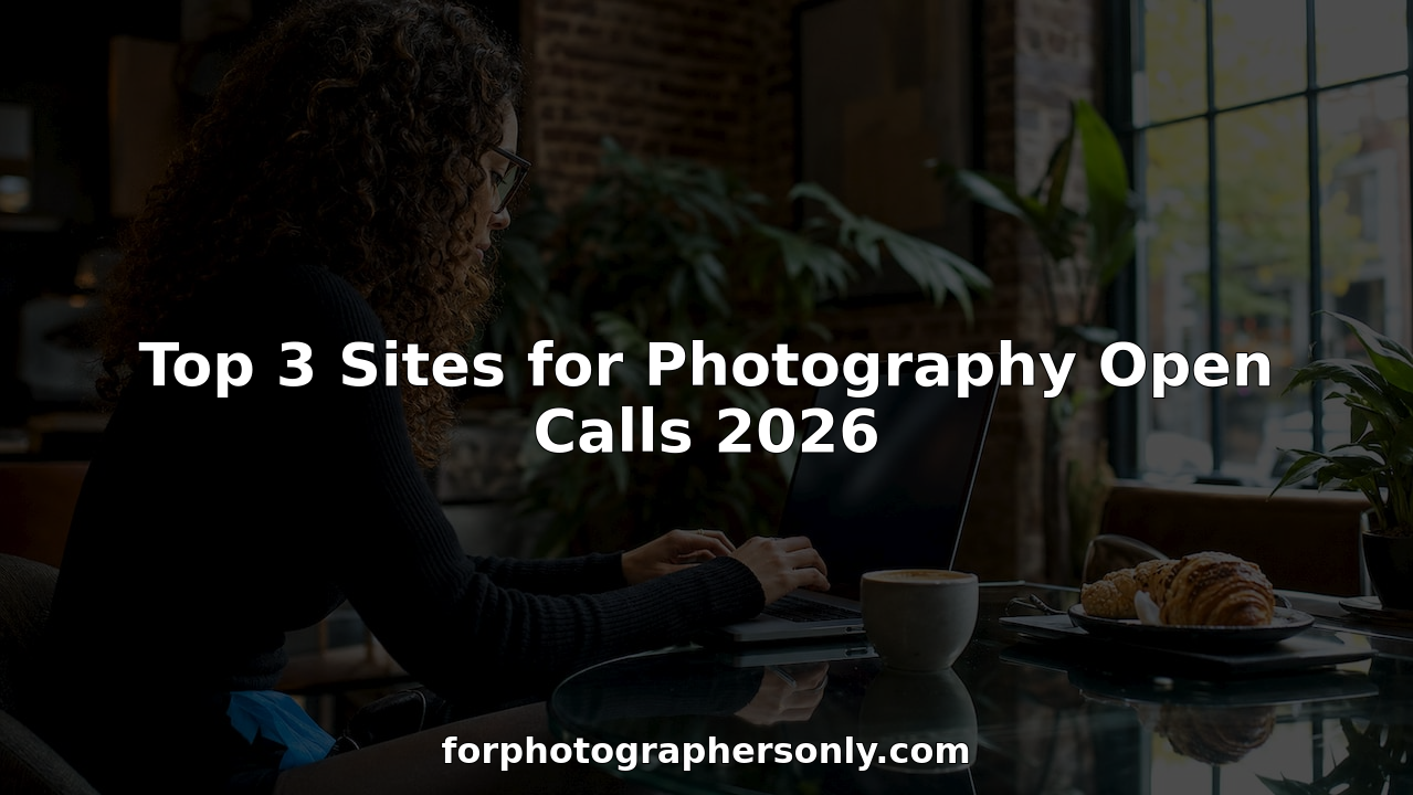 Photographer browsing open calls on tablet at wooden desk