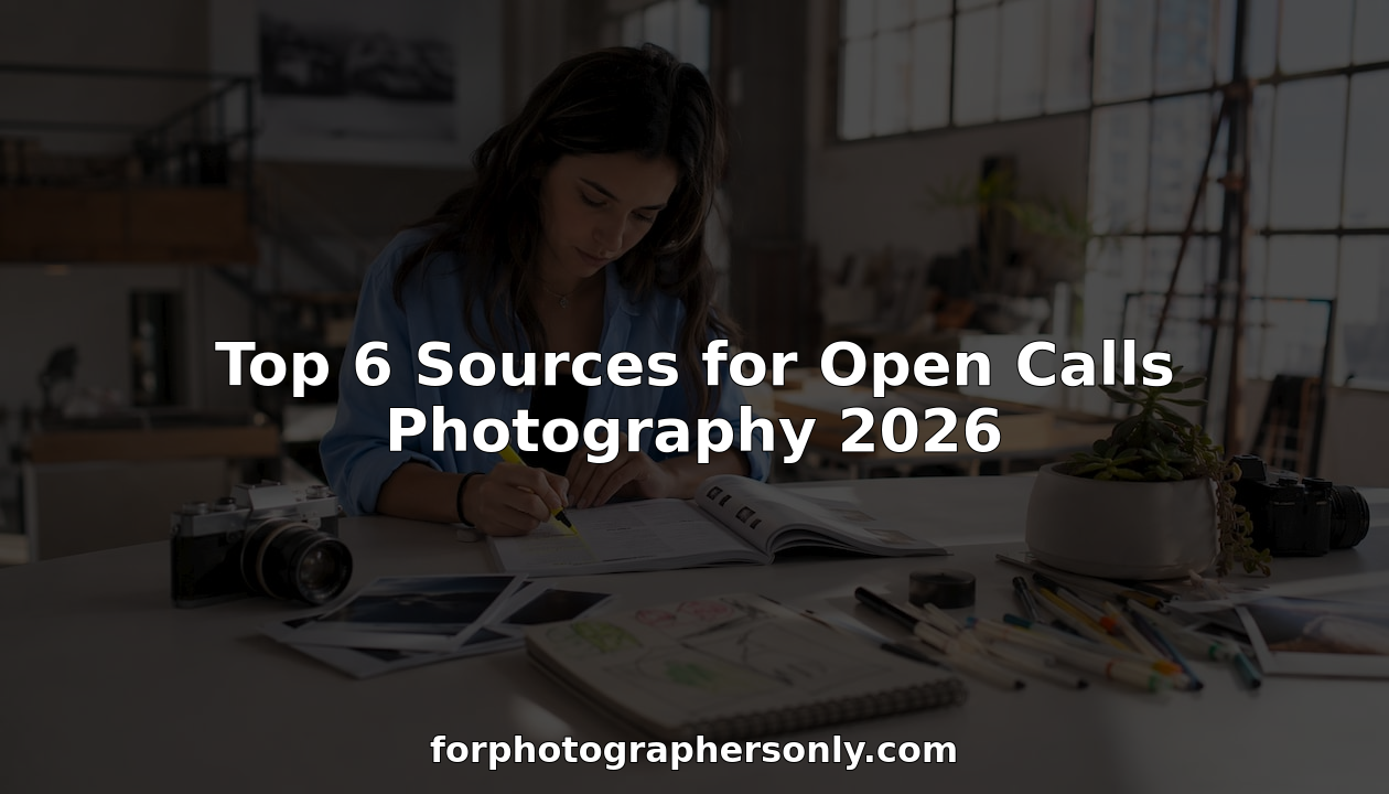Photographer reviewing printed open calls directory at desk