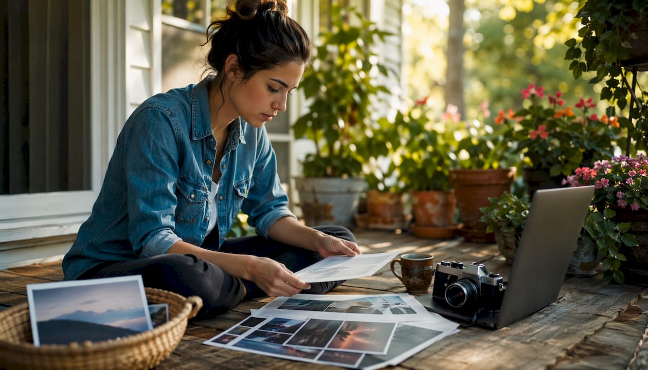 Photographer reviewing contest rules at home desk