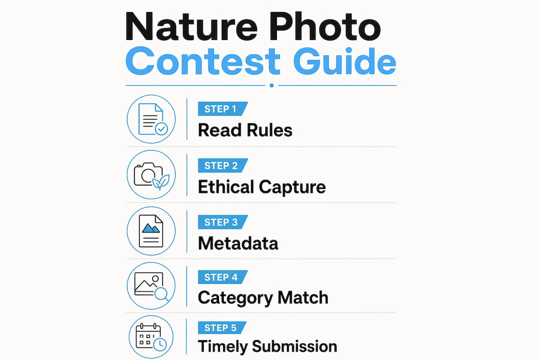 Infographic outlining steps to prepare nature photography contest entry