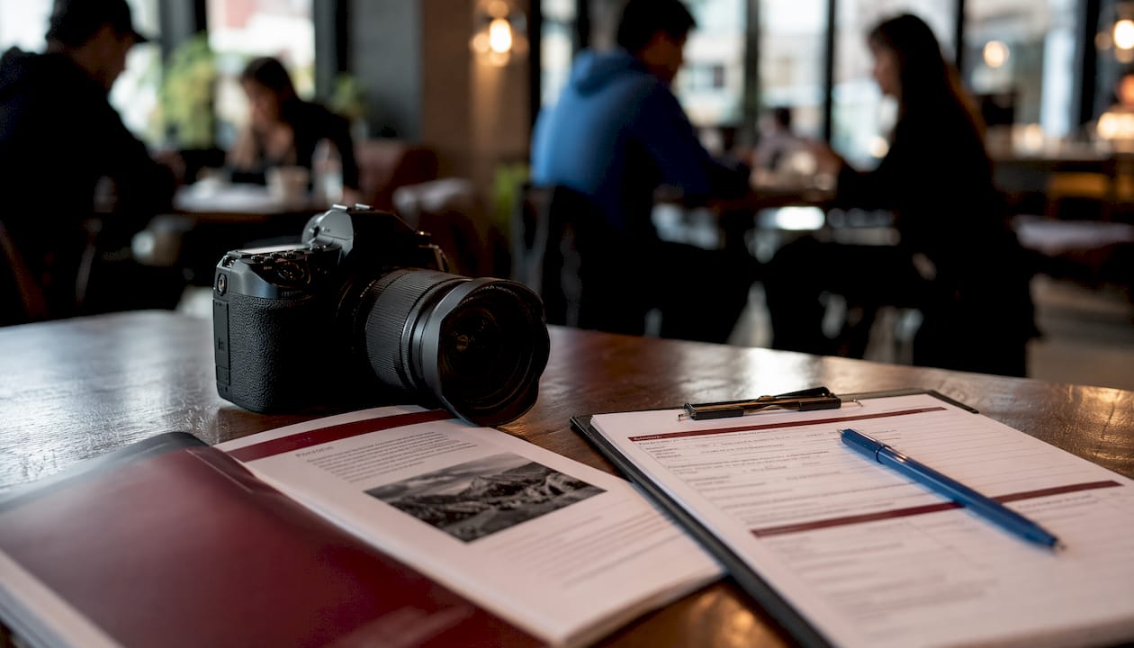 Canon contest partnership materials on tabletop
