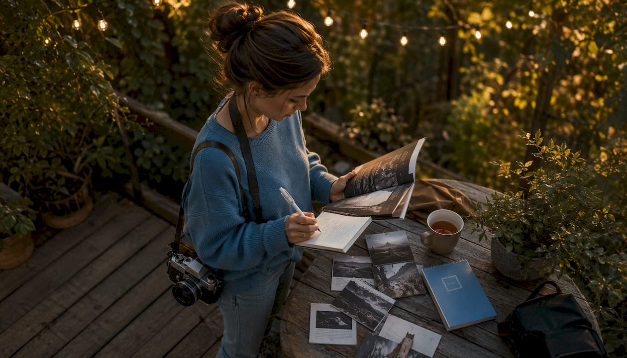 Photographer researching contests at home