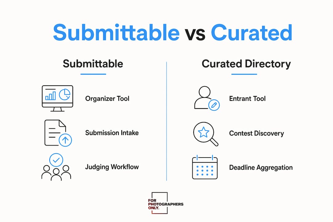 Infographic comparing Submittable and curated contest directories