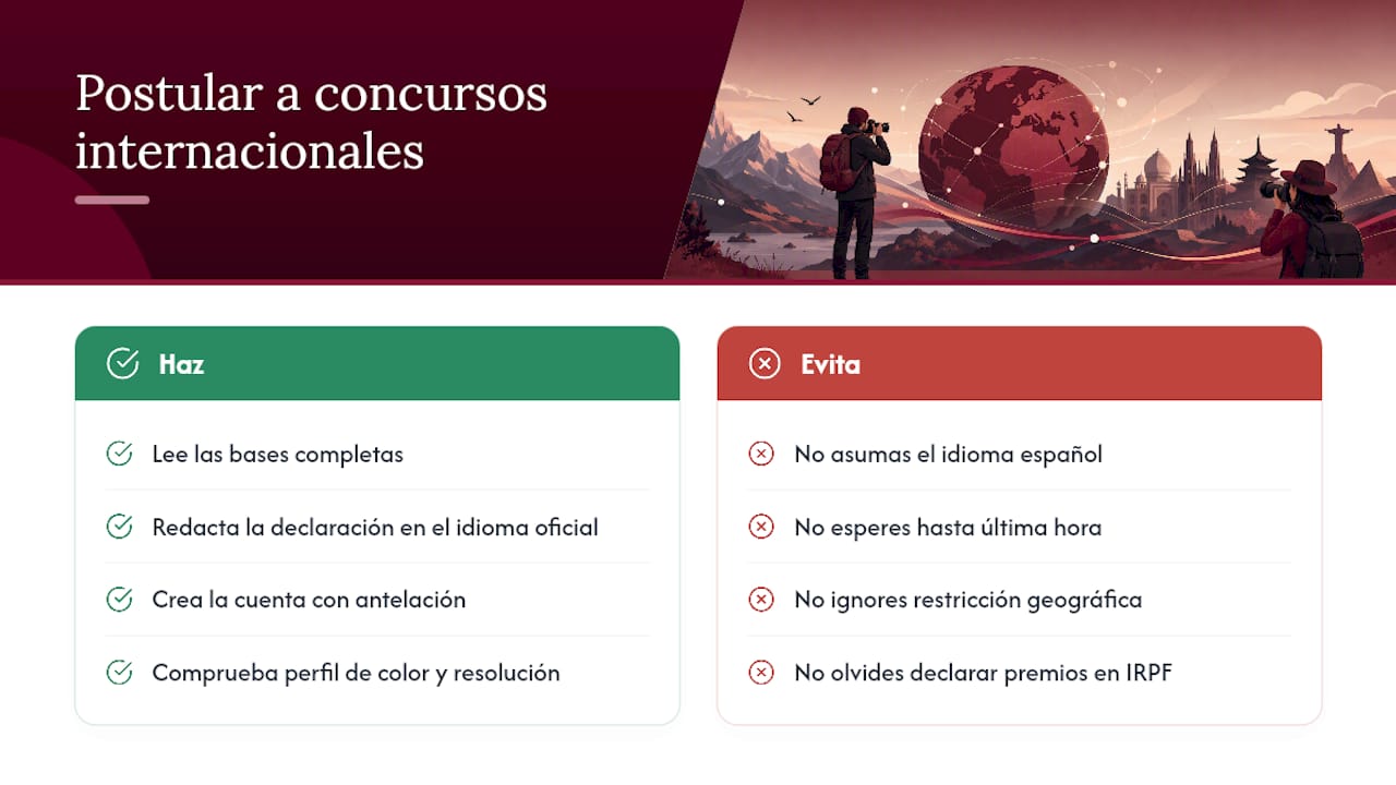 Cómo postularte a concursos internacionales desde España — overview diagram