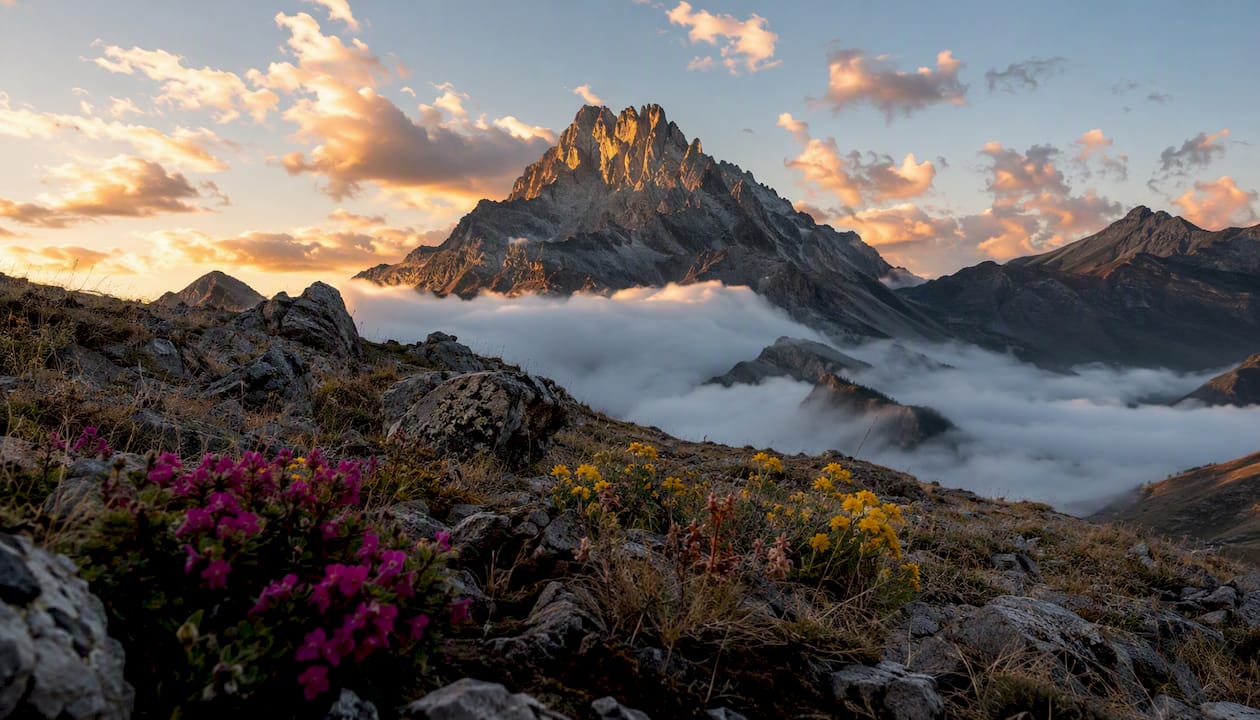Paisaje de montaña al amanecer para concurso de fotografía de naturaleza