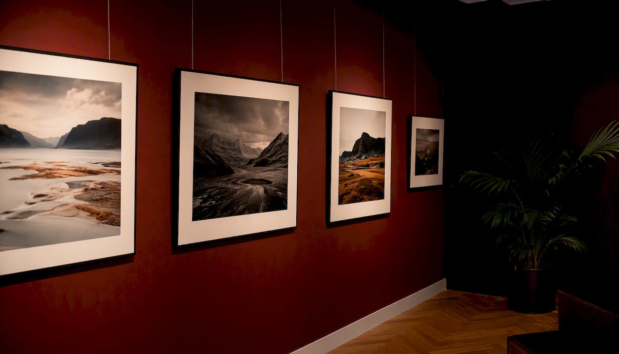 Environmental photo prints hanging in gallery