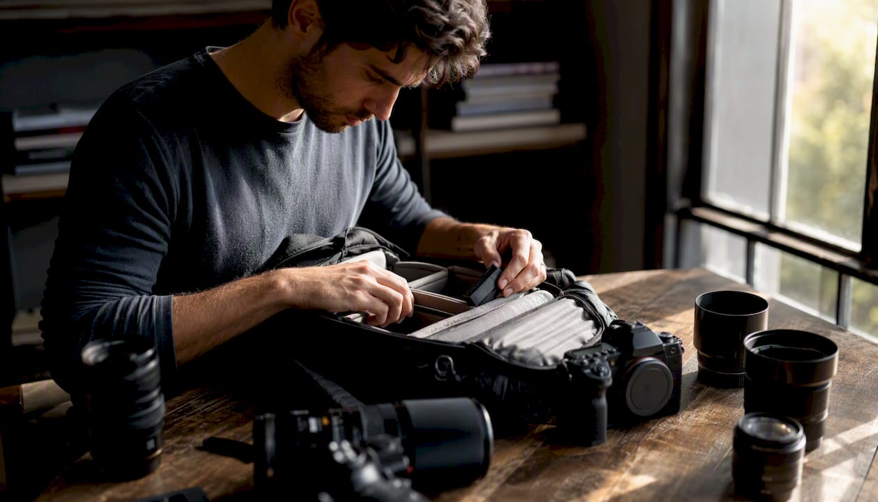 Fotógrafo ultimando los detalles para participar en un concurso de fotografía