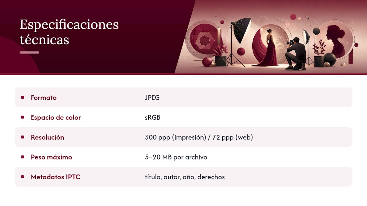Esquema de requisitos para la entrega de archivos fotográficos