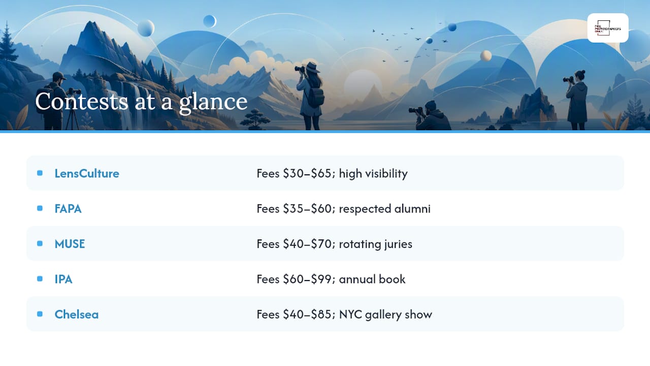 Comparison diagram of major fine art photography contests
