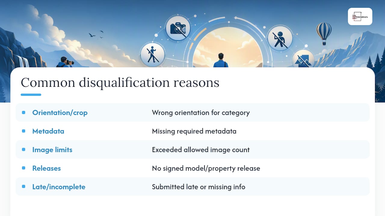 Diagram of common photo contest disqualification reasons