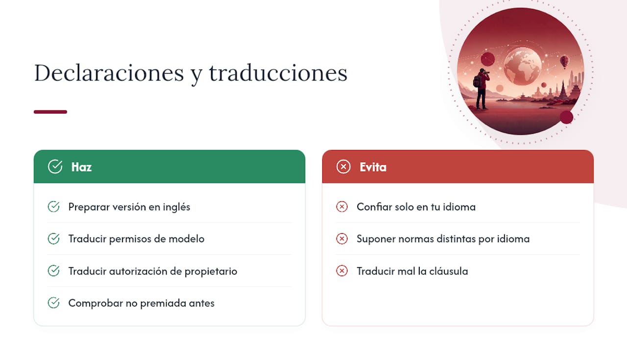 Derechos de autor y declaración de originalidad en distintos idiomas — overview diagram