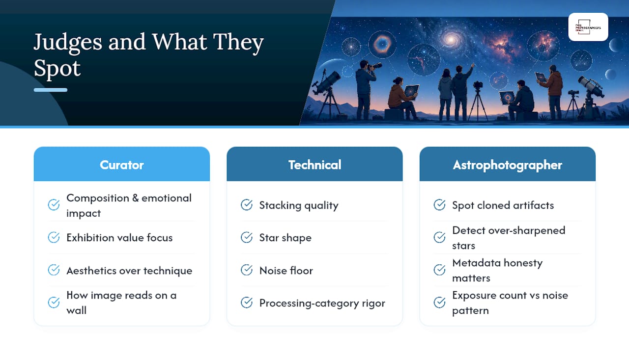 Who Judges These Contests, and What Are They Trained to Spot? — overview diagram