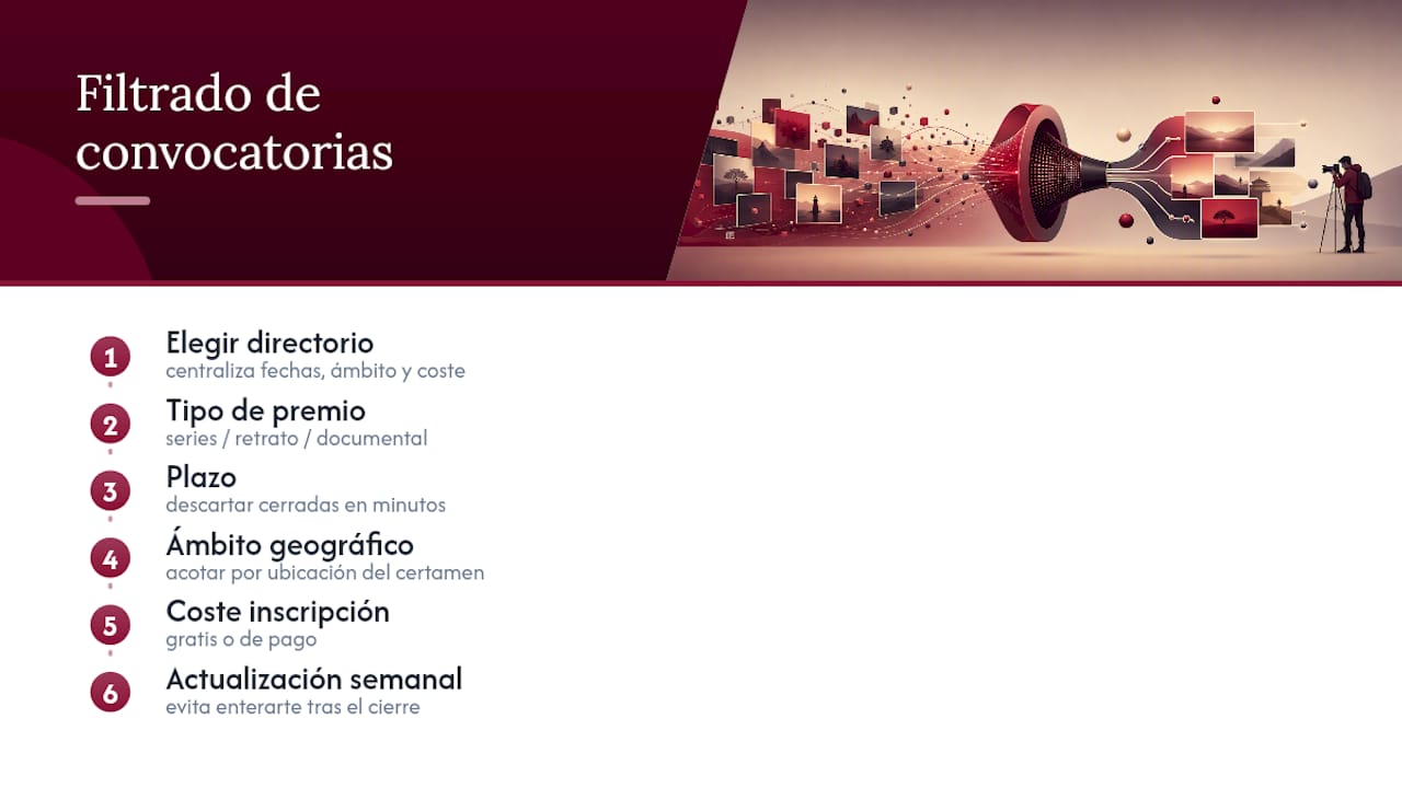 Filtros para buscar convocatorias fotográficas