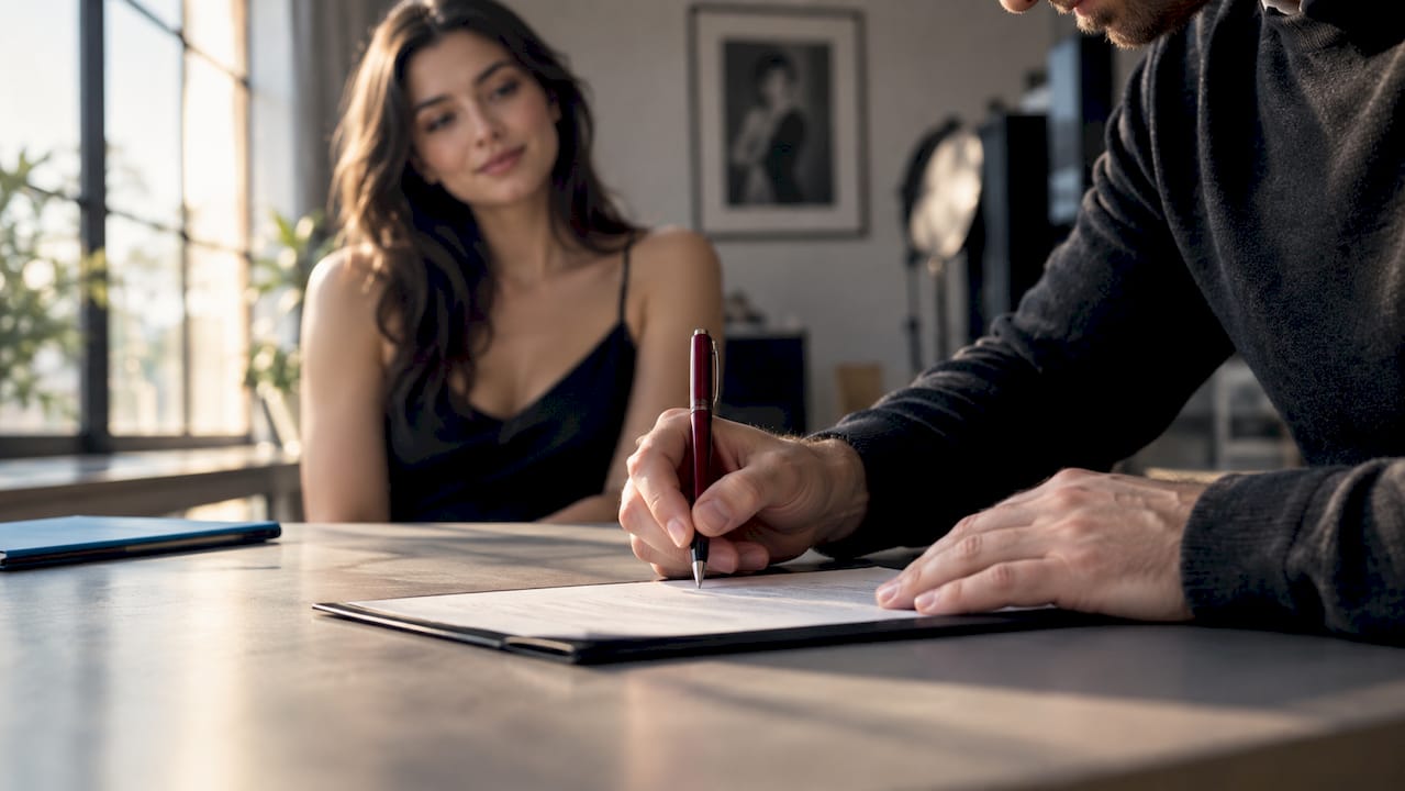 Photographer and model reviewing release