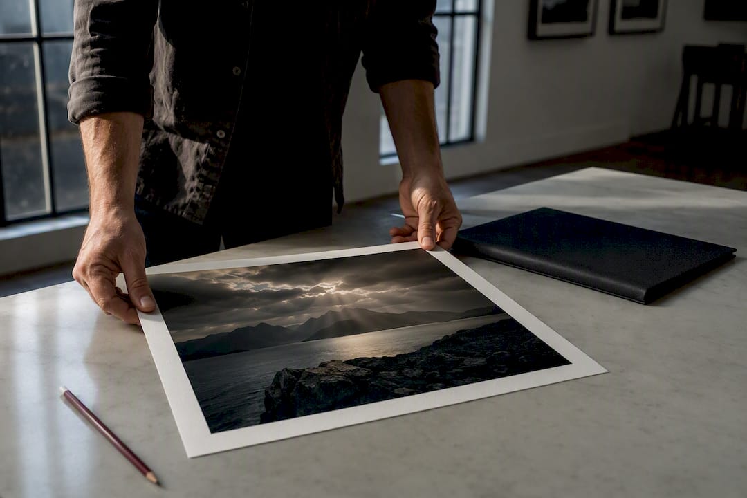 Photographer comparing proposal and finished print