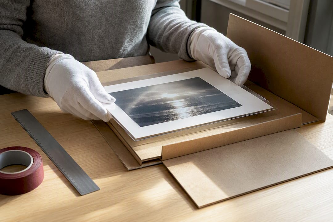 Manos cuidando una foto para enviarla por correo