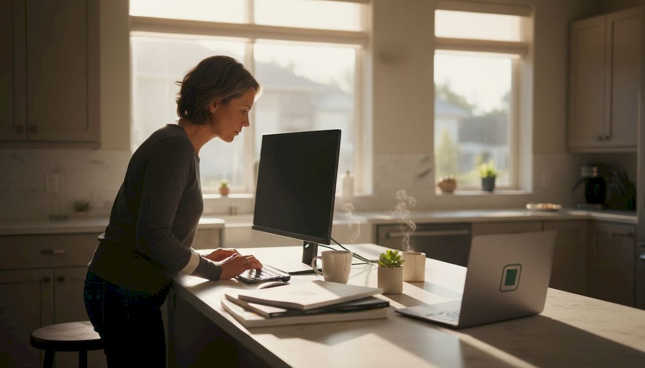 Person installing offline AI assistant software on desktop