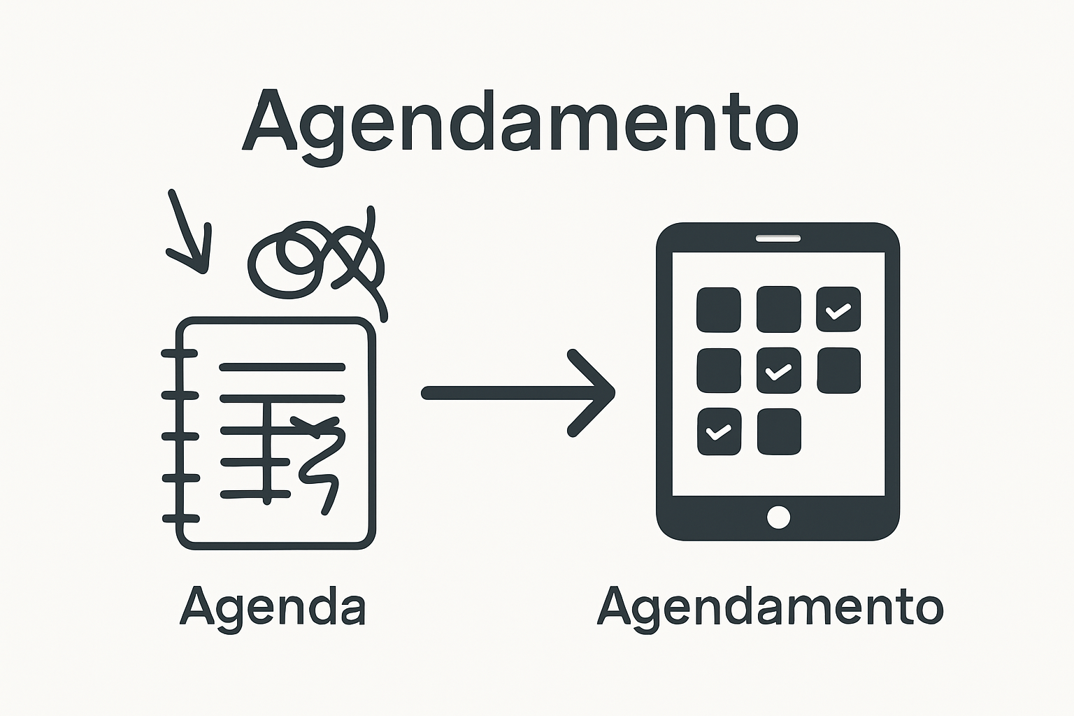 Infográfico mostrando antes e depois do agendamento digital