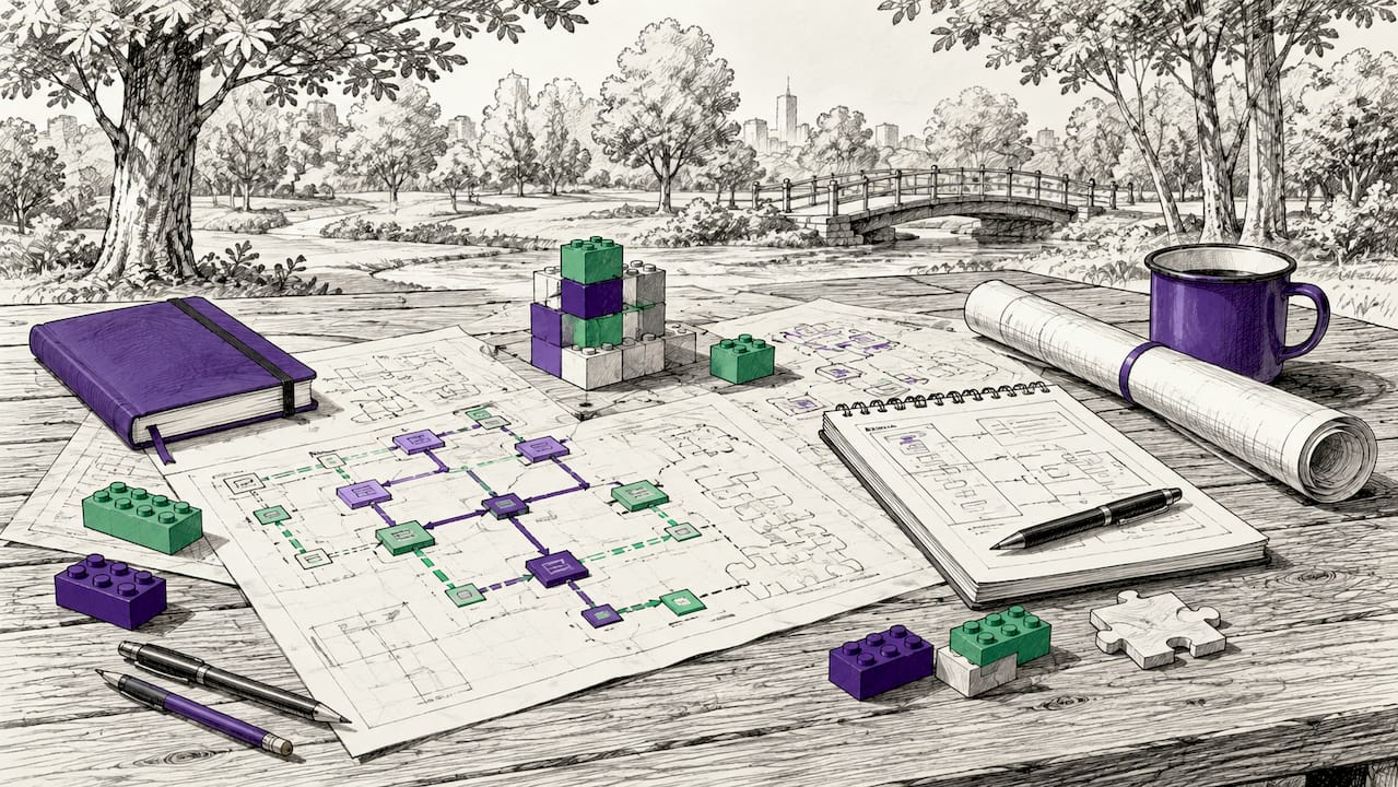 Illustration of modular app workflow on desk