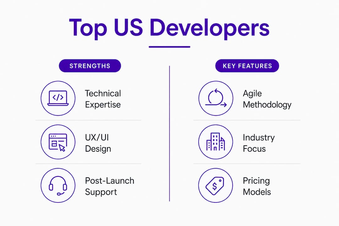 Infographic comparing strengths and features of top mobile app developers