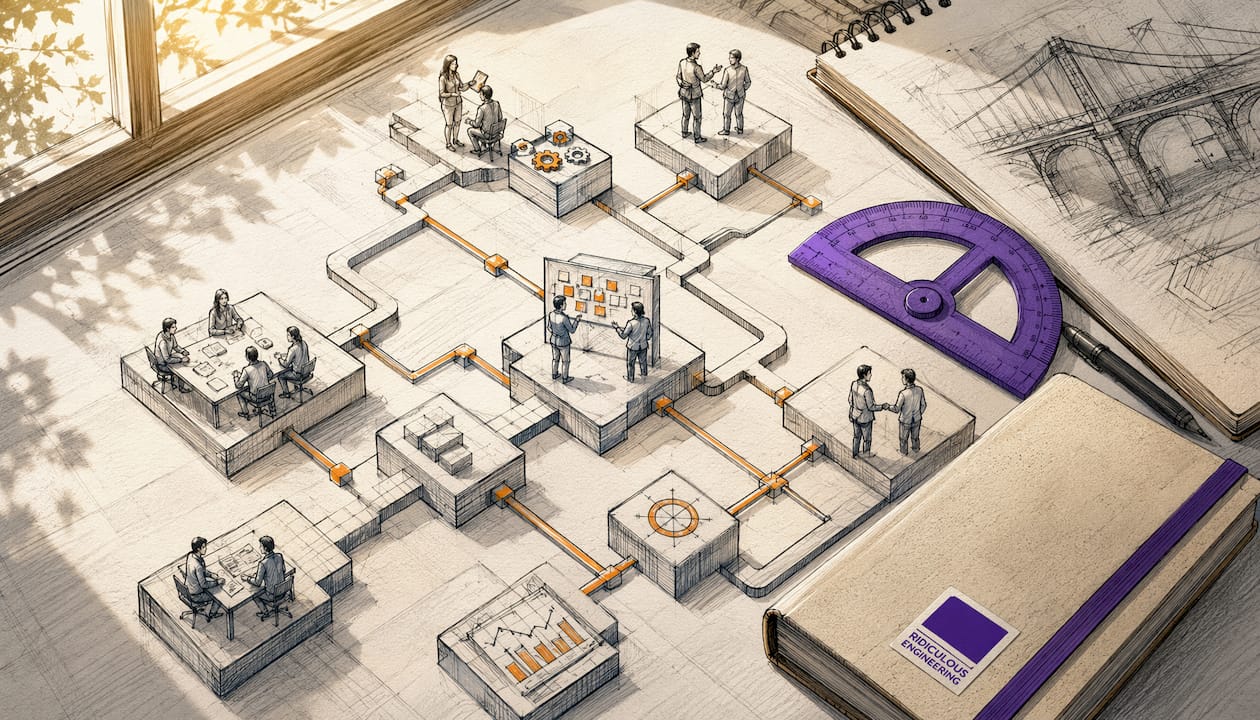 Illustrated collaboration workflow with modular blocks