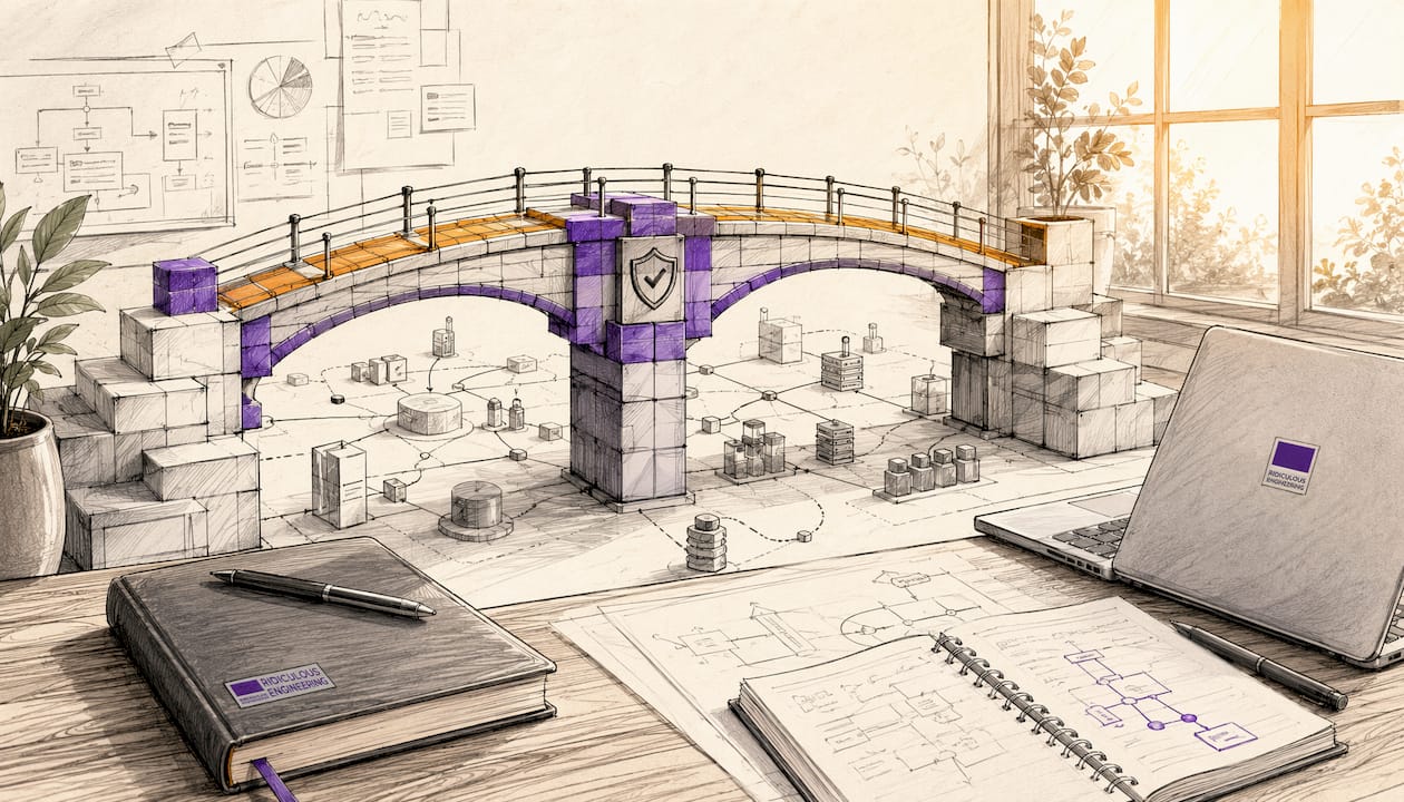 Hand-drawn bridge illustrating governance structure