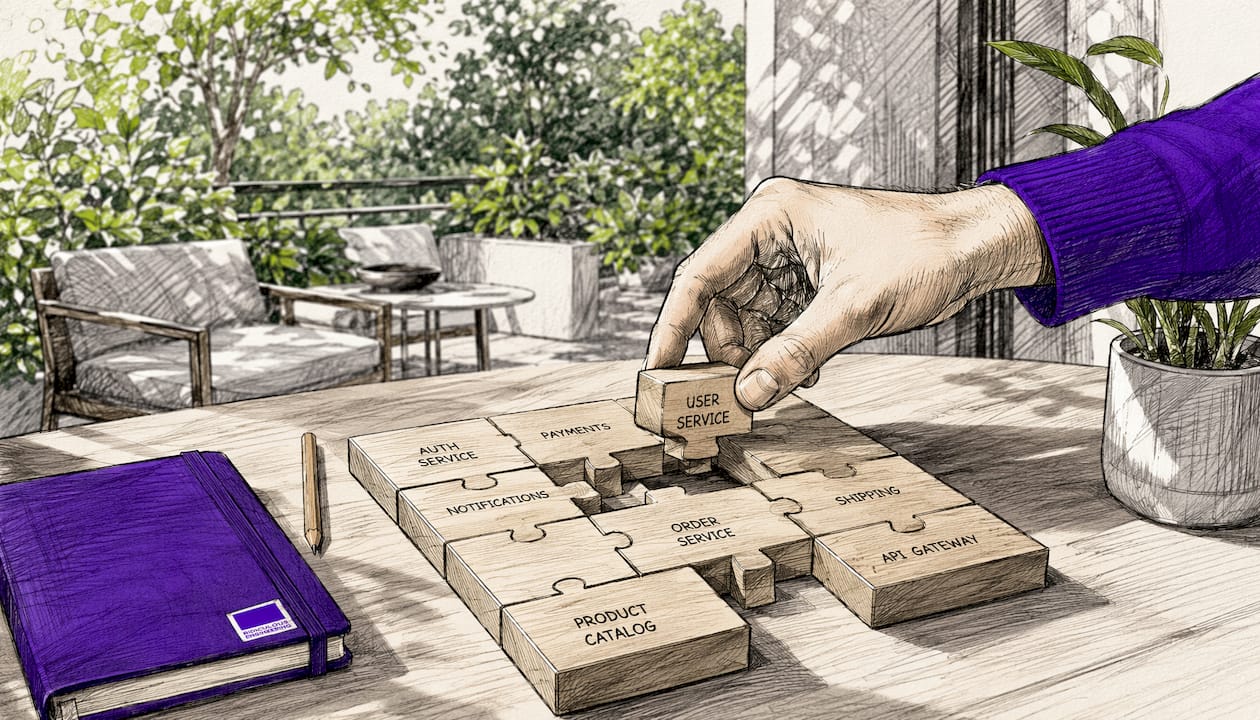 Hand placing modular block representing system migration