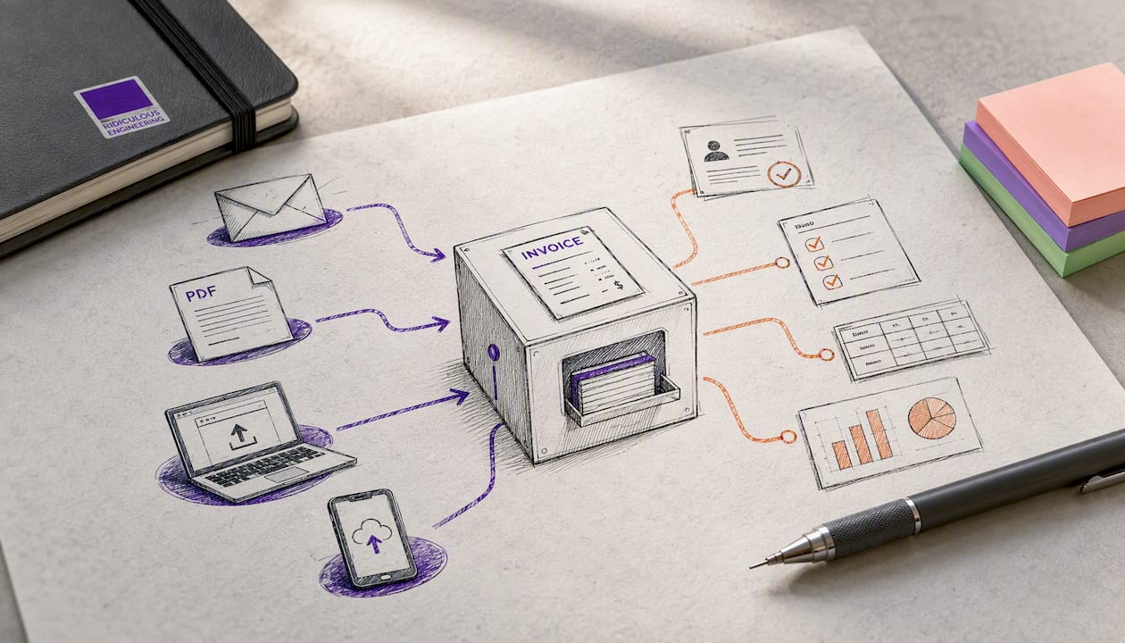 Hand-drawn invoice data capture schematic