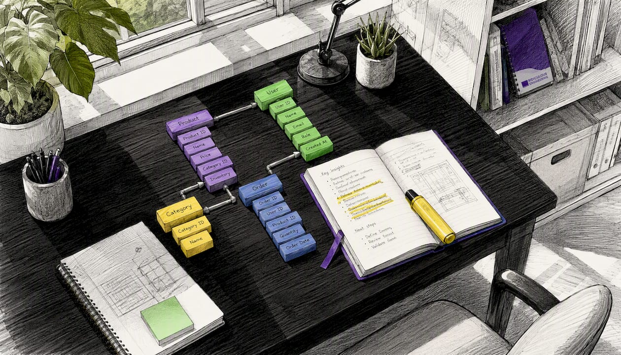 Study nook with modular blocks symbolizing data mapping