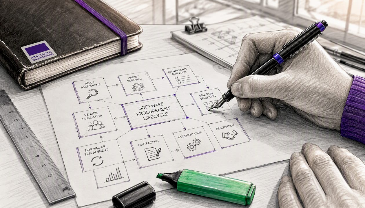 Hand drawing software procurement lifecycle blueprint