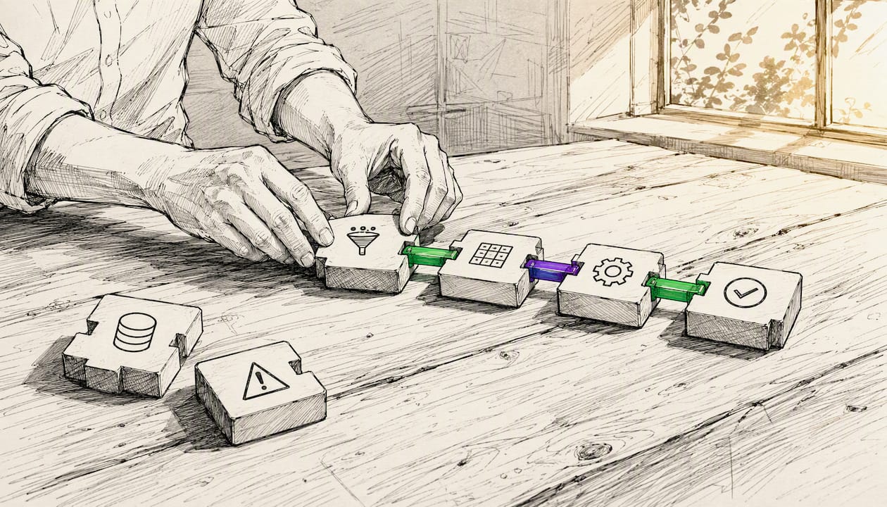 Hands connecting remediation workflow blocks