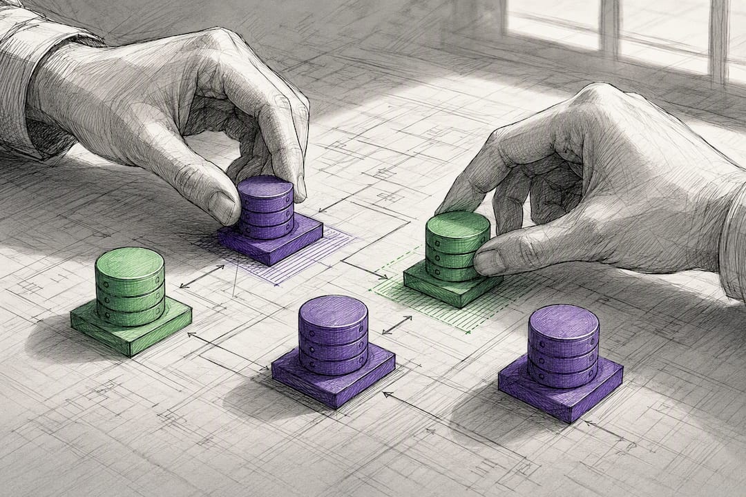 Hands arranging blocks representing isolated test data