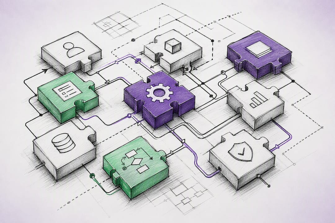 Modular blocks assembling low-code app workflow