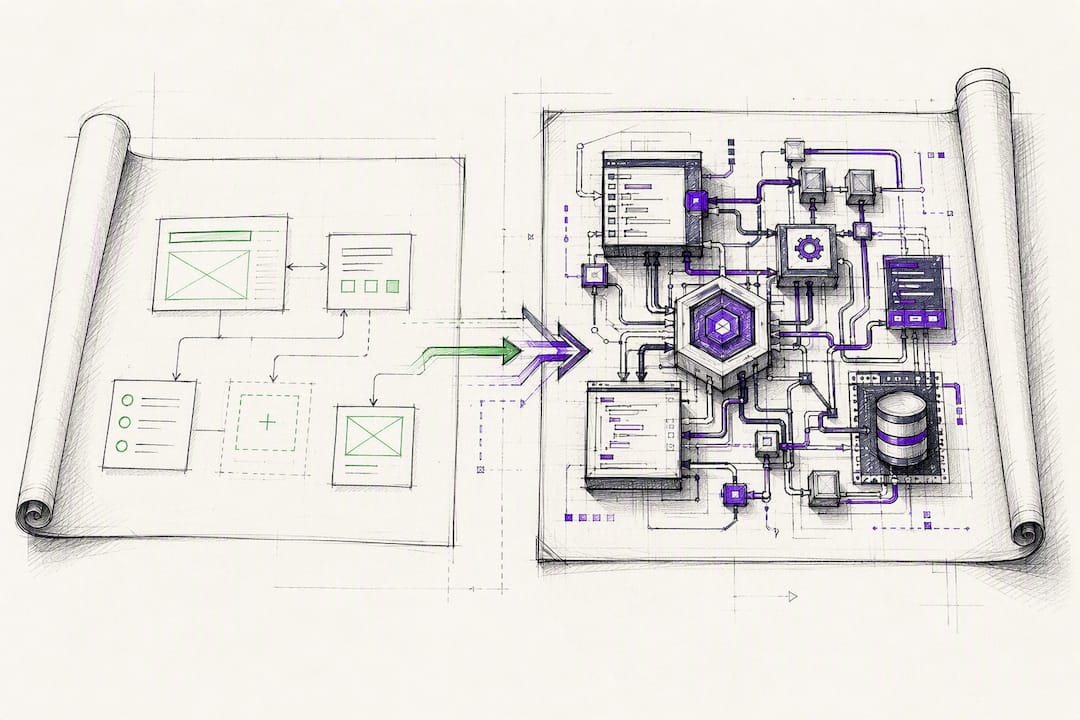 Diagram of hybrid prototyping transitioning to coded build