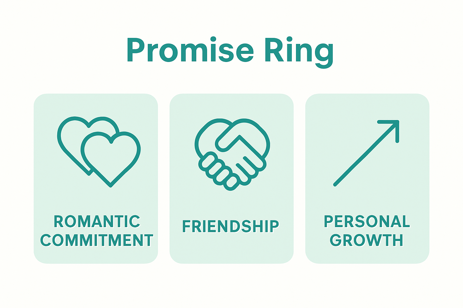 Three icons show romantic, friendship, and growth promise ring types