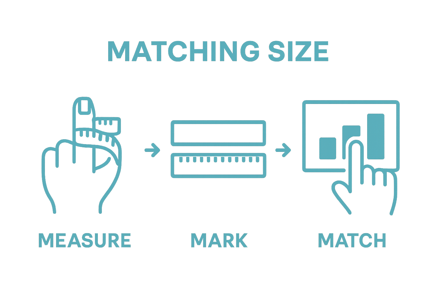 Infographic showing three-step at-home ring sizing process