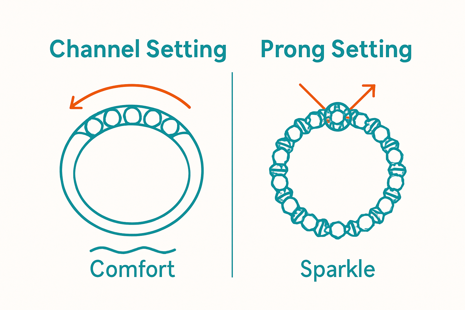 Comparison of tennis bracelet channel vs prong settings