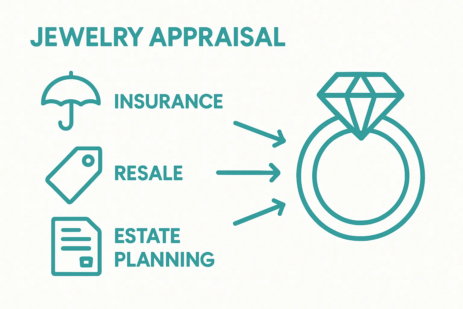 Infographic showing insurance, resale, and estate planning uses of jewelry appraisal