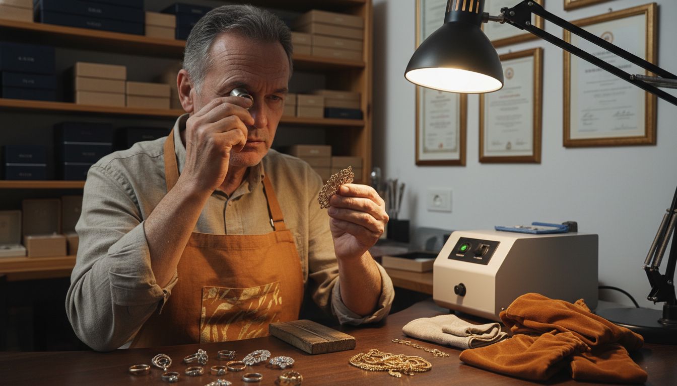 jeweler inspecting jewelry