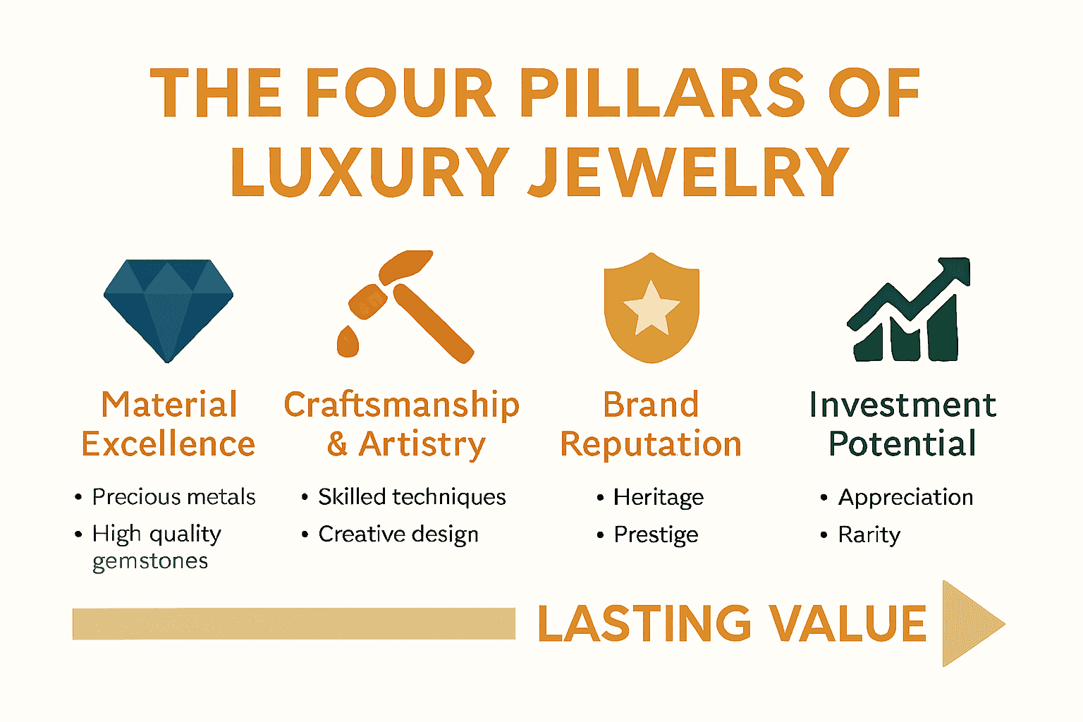 Infographic comparing the four pillars of luxury jewelry.