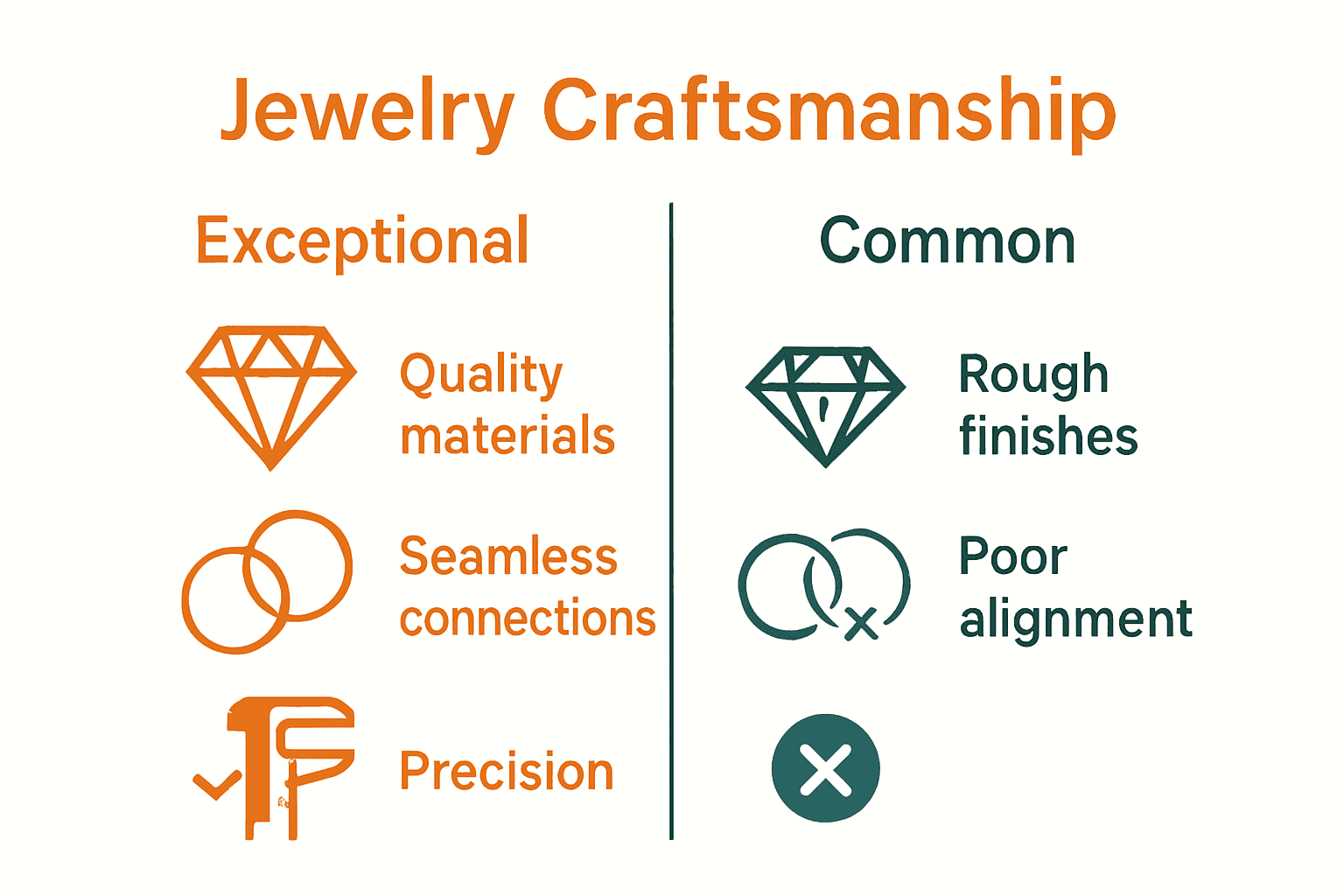 Infographic comparing exceptional and poor jewelry craftsmanship markers.