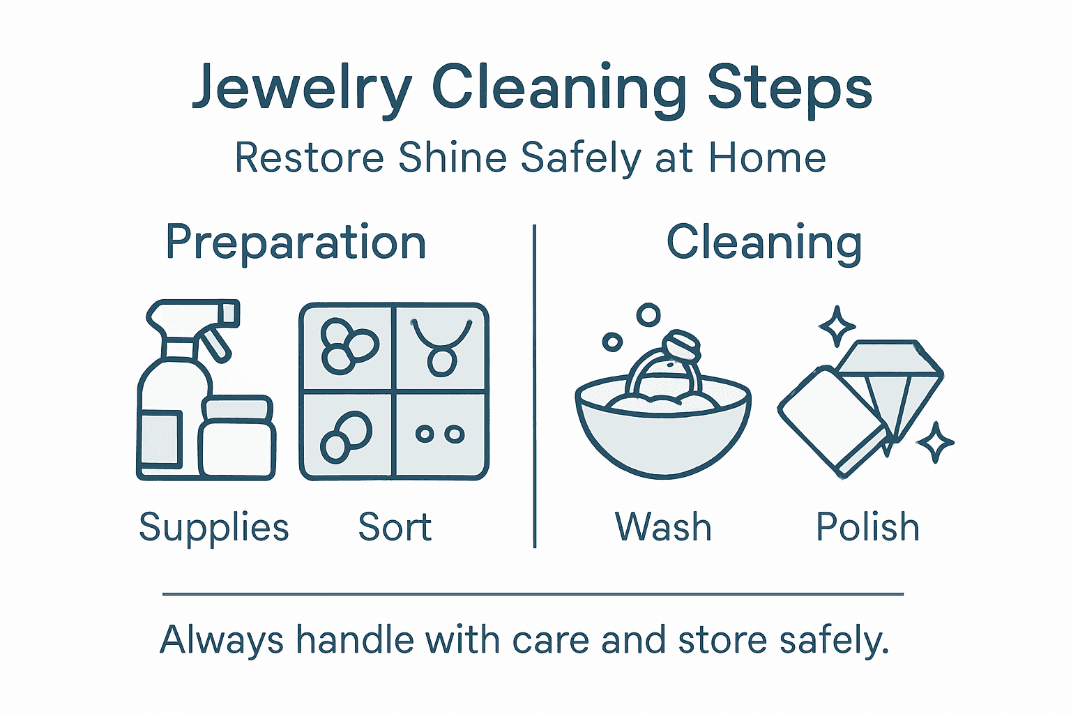 Infographic showing safe at-home jewelry cleaning steps