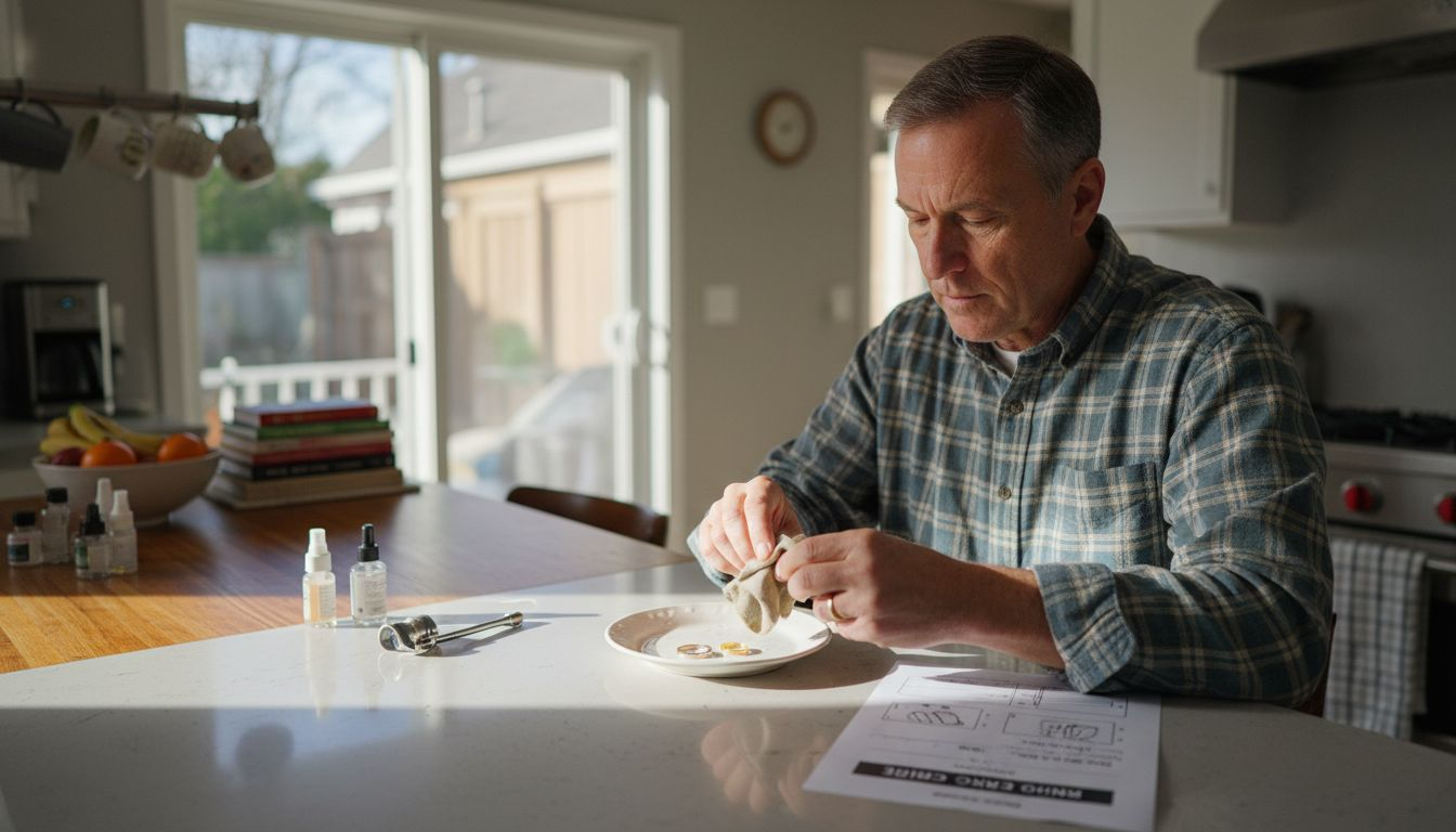 Man cleaning yellow and white gold rings