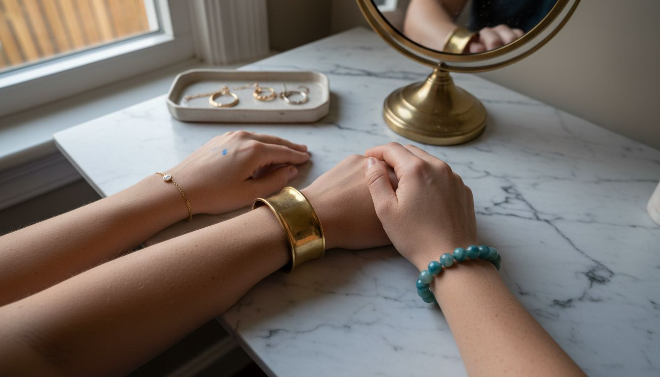 Women’s wrists showing bracelets of different widths