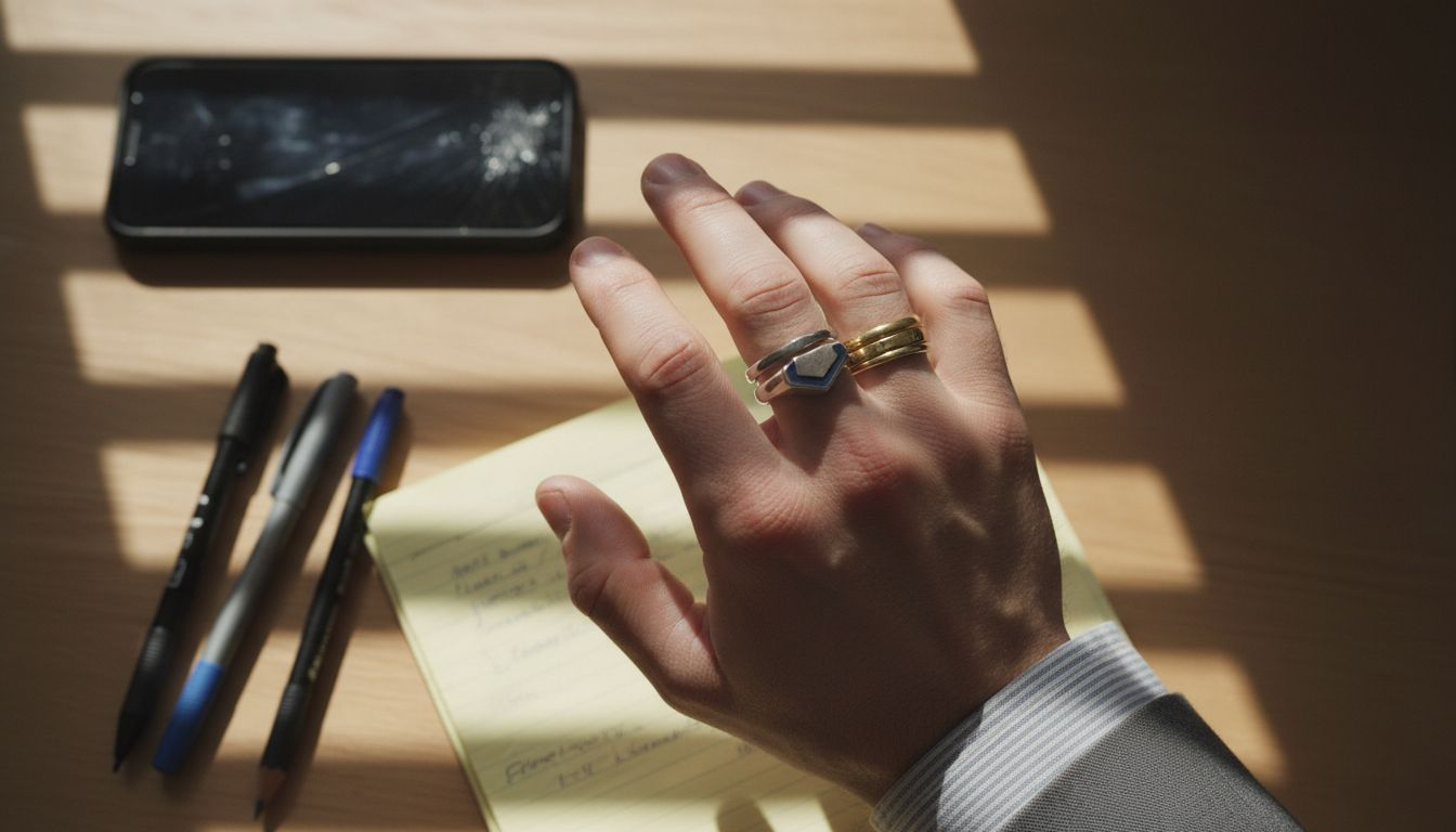 Man checking stacked rings for comfort