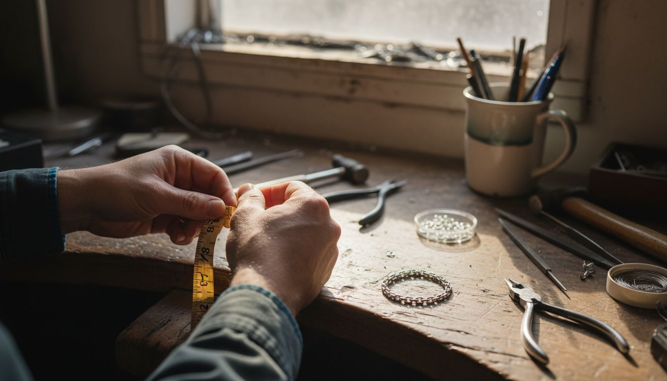 Close-up of hands measuring wrist size