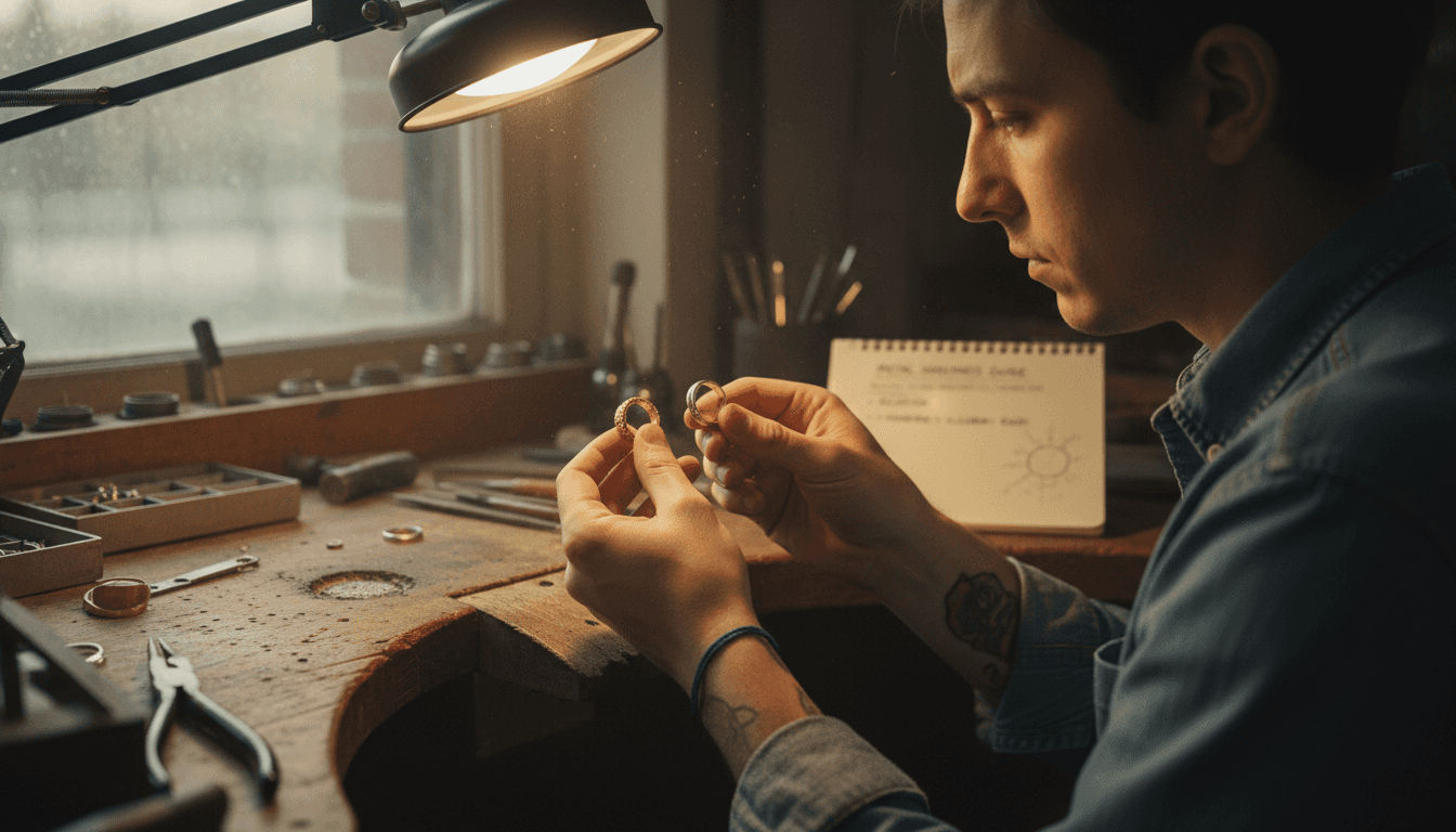 Artisan comparing yellow and white gold rings