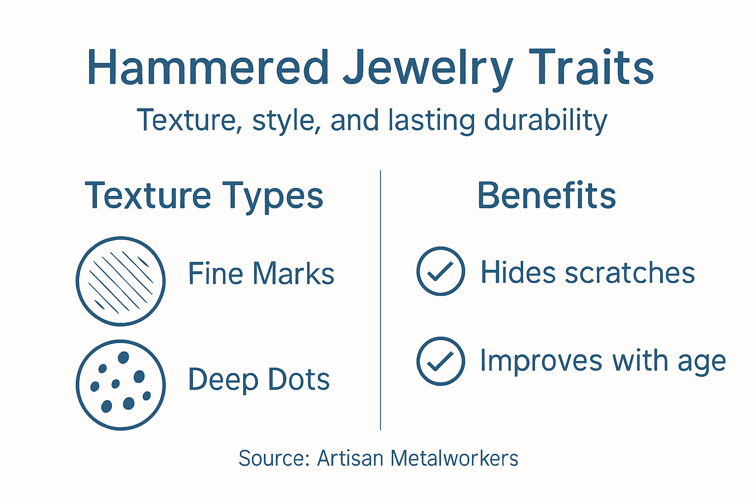 Infographic on hammered jewelry traits and benefits